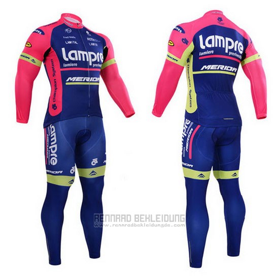 2015 Fahrradbekleidung Lampre Merida Rosa und Blau Trikot Langarm und Tragerhose